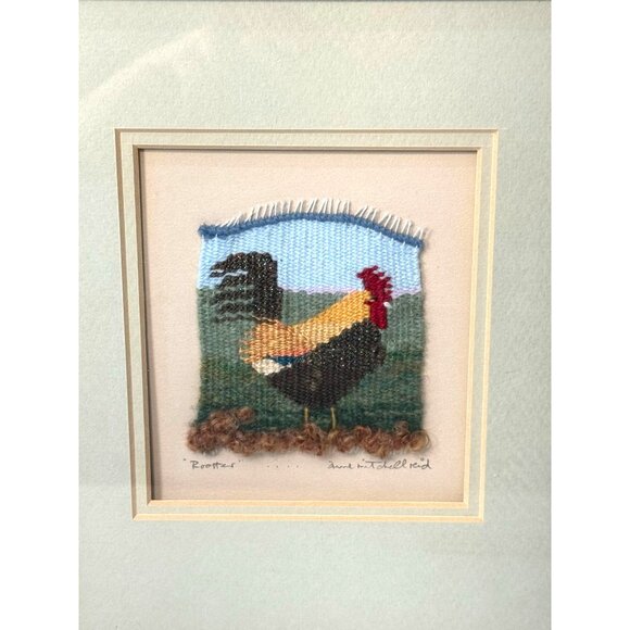 Hand Woven Artist Signed Unique Rooster Framed Art - Picture 6 of 8